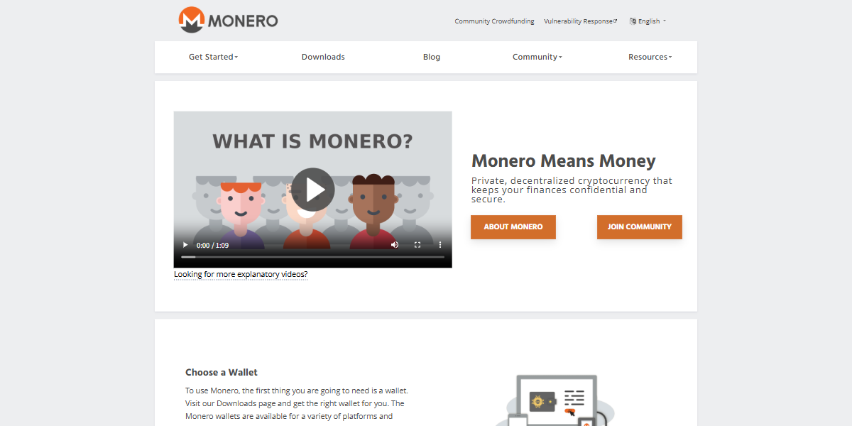 Pratinjau halaman informasi Monero